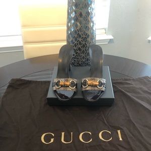 Brown crystal canvas Gucci sandals